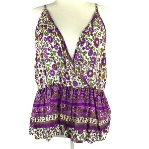Women's 3X Boho Floral Print Tank Top Purple Bohemian Festival Fairy Summer
